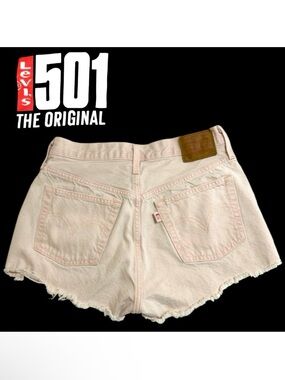 Levi's 501 Denim Cut Off Jean Shorts Fringe Shorts Pale Light Bubblegum Pink